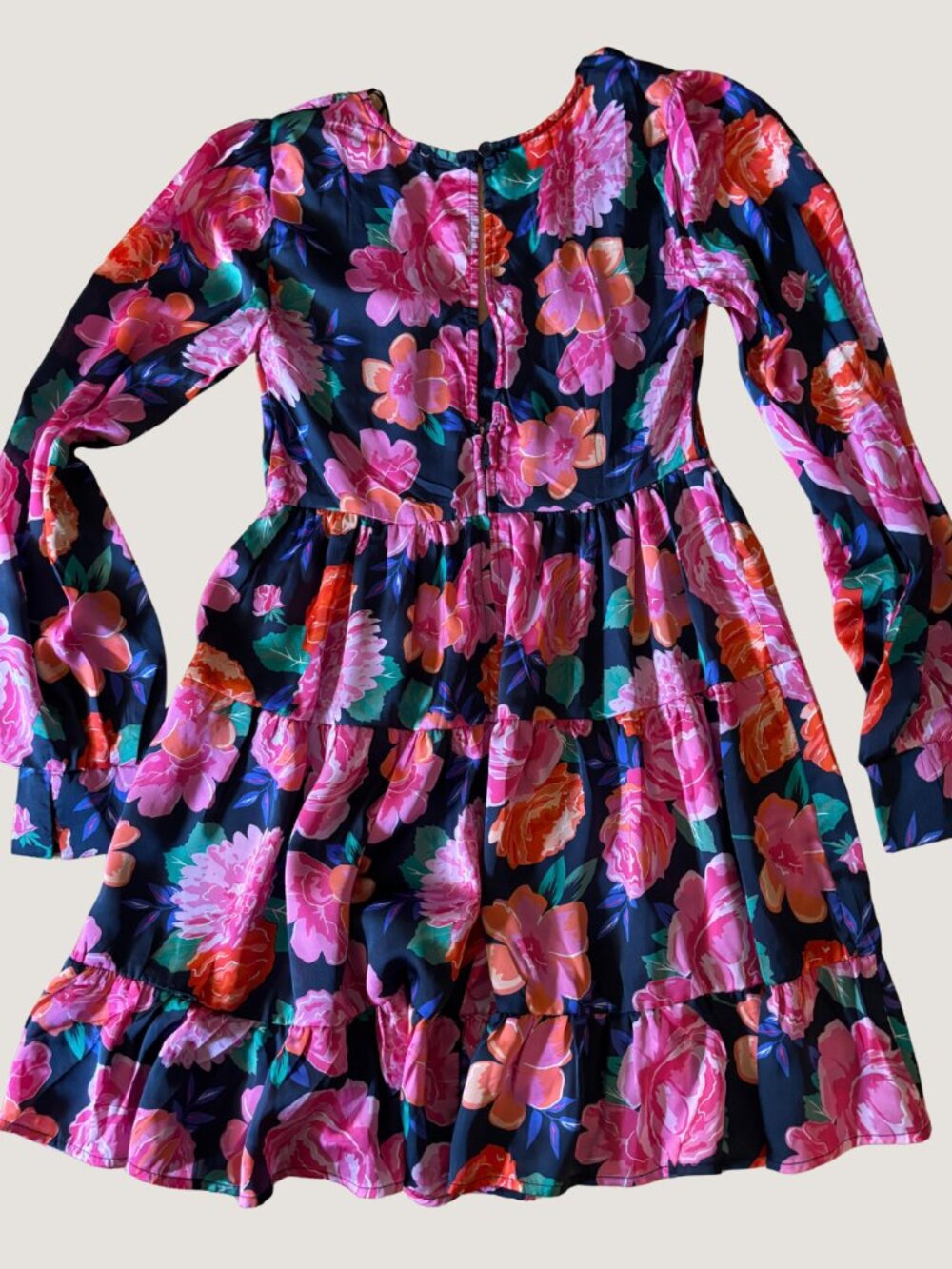 Mi Ami Floral Mini Dress XXS Tiered Long Sleeve Open Back Boho Retro - Picture 5 of 10
